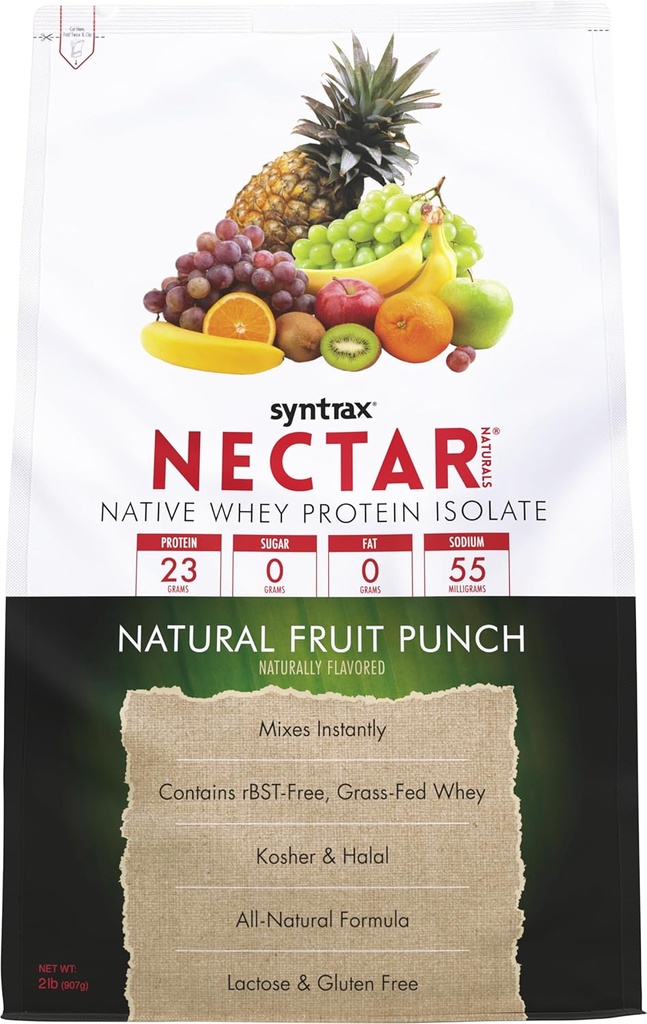 Syntrax Nectar Naturals, All Natural Whey Protein Isolate, Smooth & Juicy, Natural Fruit Punch, 2 font.