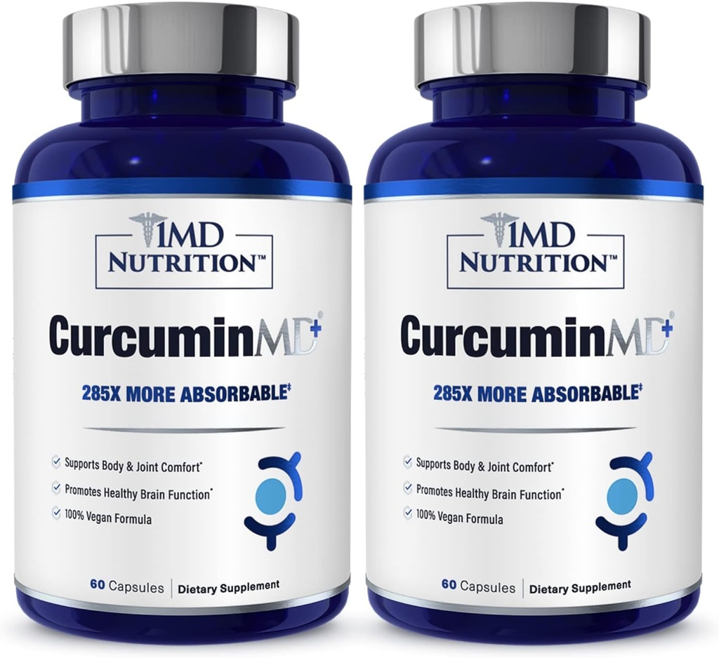 1MD Nutrition CurcuminMD Plus - Curcumina Turmerica con Boswellia Serrata - 285x Più assorbibile | Stiffness Joint, Recupero Muscolare e Supporto Mood | 120 Capsule (2-Pack)