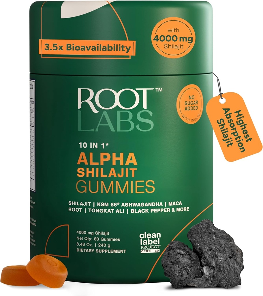 10-in-1 Alpha Shilajit Gummies ← 4000 mg Pure Himalayan Shilajit, Tongkat Ali, Maca Root, 75% Fulvic Acid ← ShilAbsorb Bioavailability Tech ← Sugar-Free Vegan, 85+ Trace Minerals ← 60 Pack