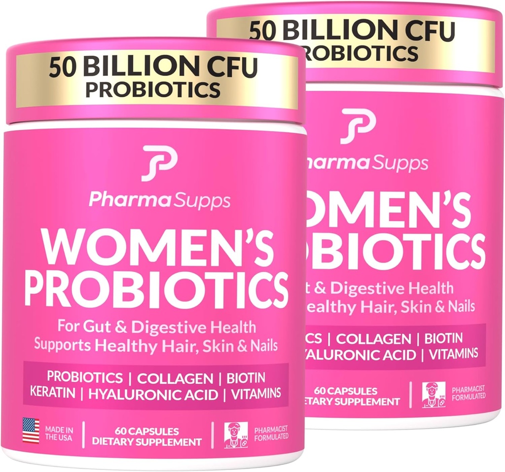ADVANCED Women's Probiotics for Gut Health - Hair, Skin, & Nails Vitamins Support - 50 Billion CFU w/ Collagen, Biotin & Keratin - Probiotic Addition for Digestive Health & Bloating Relief, USA-Made