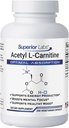 Superior Labs Aceyl L- Carnitine 500 mg, High Power ALCAR, Pure Non- GMO, Zero Synthetic Additives, Maximum Absorption, Energy & Fat Metabolization, Braine, Nerve & Cellular Detox Support, (200 Veg Caps)