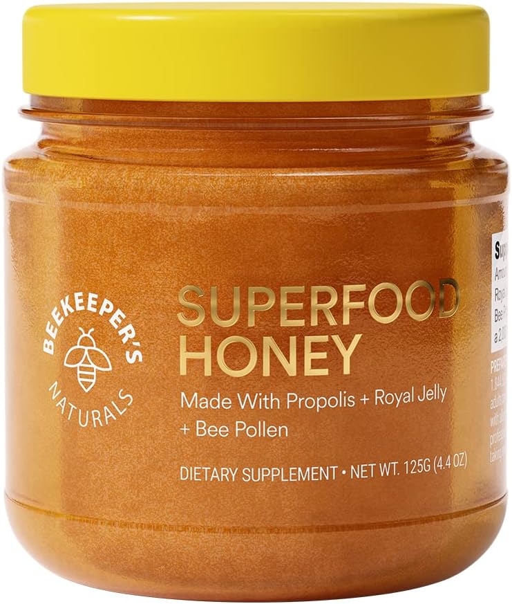 Beekeeper's Naturals의 Superfood 꿀 - Bee Pollen, Royal Jelly, Propolis, Honey - Natural Energy, Immune Support, Mental Clarity, Athletic Performance (4.4 oz)