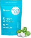 NeuroGum Energia e Concentração Gum (90 Count Bag, Peppermint) + L-Theanina + Vitamina B12 & B6 + Xilitol   , Açúcar Free Nootropic Cognitive Brain Performance Supplement