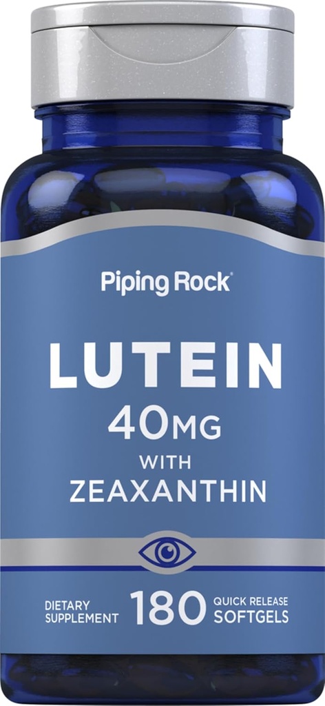 Piping Rock Lutein e Zeaxantina Suplemento .40 mg .. 180 Softgels .. Vitaminas Oculares de Extrato de Flor de Marigold.