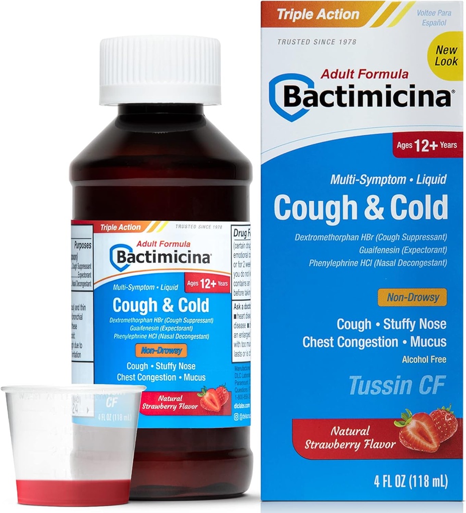 Bactimicina Cough & Cold Liquid - Pričakovani in dekongestiv - Starost 18 in gor - 4 Fl OZ