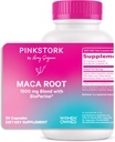 Rosa Stork Maca Root Capsules för kvinnor - Organic Maca med BioPerine® för hormonbalans, energi + Wellness - Stöder Perimenopaus, menstrual hälsa och vitalitet