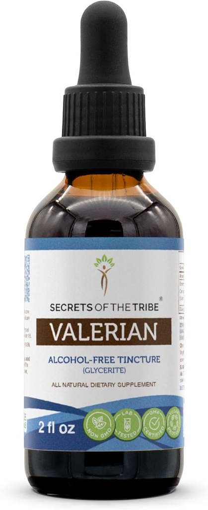 Secrets of the Tribe Valerian Alcohol-Free Liquid Extract, Valerian (Valeriana Officinalis) Dried Root Tincture Supplement (2 FL OZ)