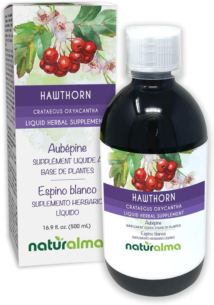 Naturalma Hawthorn (Crataegus oxyacantha) Lapu un ziedu Tinktūra bez alkohola - 16,9 fl oz Šķidrais ekstrakts pilienos - Augu Papildinājums - Vegan
