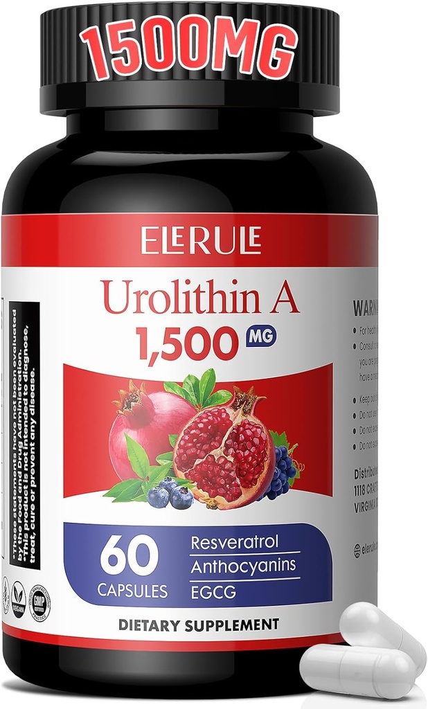 Urolithin A Supplement 1000 mg Plus Trans- Resveratrol, Anthocyanins, Green Tea, Promoting Heallean Aging, Supports Cellular and Energy for Men & Women, 60 Capsules-60