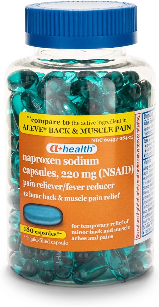 A+Health Naproxen Sodium 220 Mg Liquid Gels Back and Muscle Pain, Doin Reliever/Fever Reducer (NSAID), 180 Count