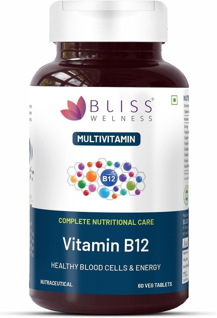 Vitamina B12 100% RDA, Cinocobalamina, Niveles de Energía Aumenta Niveles de Energía sanos Nervous System Function Suplemento para Hombres &amp; Mujeres - 60 Tabletas Vegetarianas