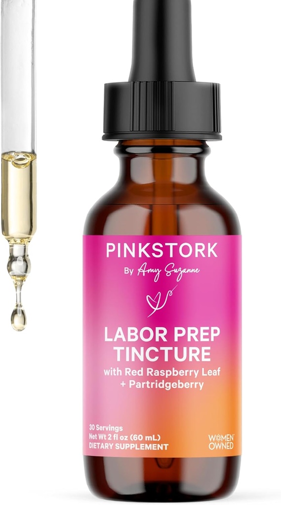Pink Stork Gentle Birth & Labour prep Tincure – Red Raspberry Leaf, Chamomile, Ginger & 8 Shebs – 第三季怀孕+产后恢复和哺乳支助 – 2 oz 草药补充品