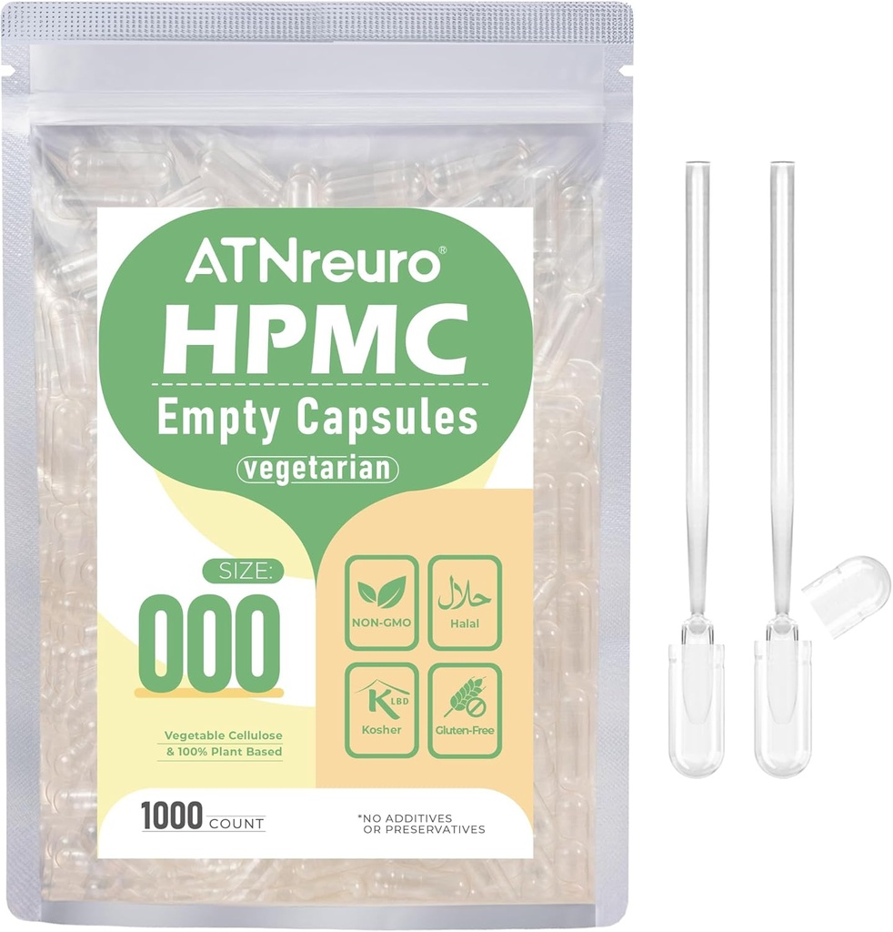 000 Empty Vegan Capsules with 2 Micro Spoons - 1000 count Empty Vegetarian Capsules - Empty Pill Capsules for Powders supplements