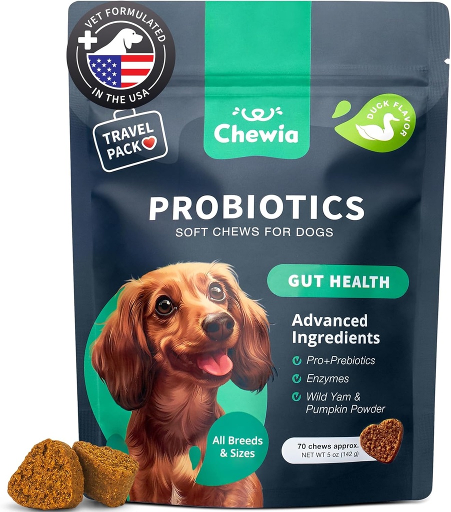 Probiotyki dla psów - Support Gut Health, Immunitet, Równowaga drożdży, Swędząca Skóra, Alergie - Probiotyki psów i Enzymy trawienne - Coprophagia Deterrent for Dogs - 180 Probiotic Chews for Dogs