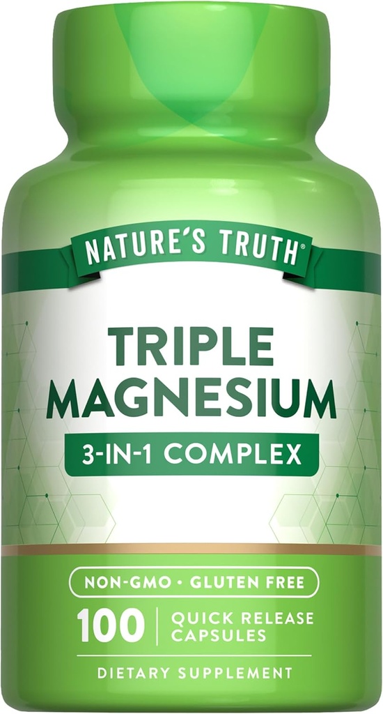 Nature's Truth Triple Magnesium Complex Supplement | 마그네슘 산화물 100 캡슐, 시트레이트 및 아스파트 | Non-GMO & 글루텐 무료