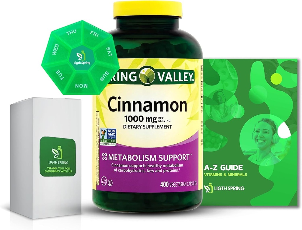 Cinnamon 1000mg Datary Supplement Capsules, 400 เคานต์กับ Bundle Exclusive ไกด์ Ligth& Spring