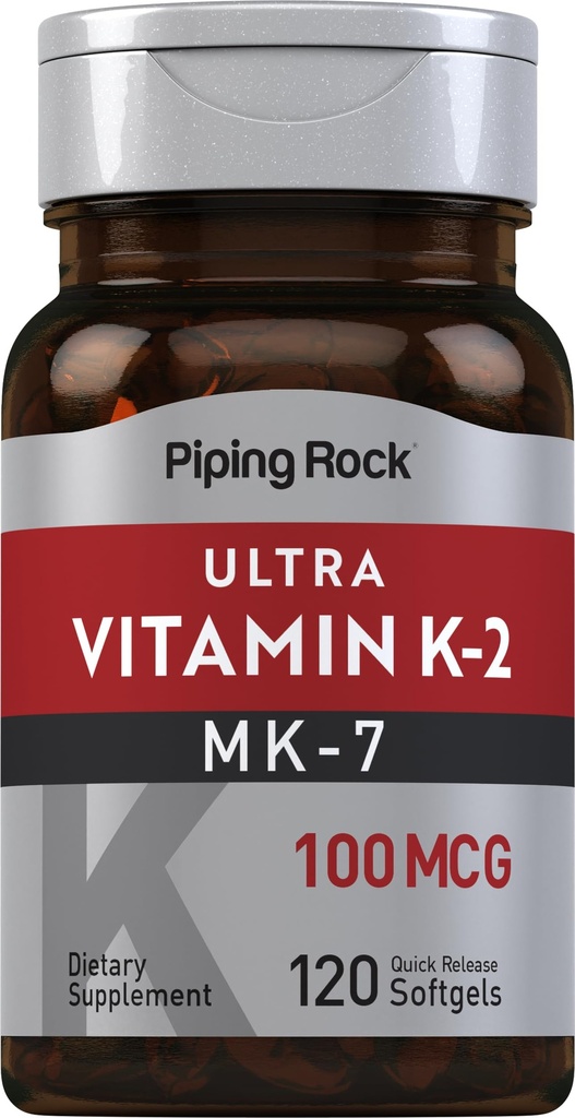 Piping Rock Vitamin K2 MK7 | 100 mcg | 120 Softgels | Non-GMO, Gluten Free Supplement