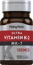 Piping Rock Vitamin K2 MK7 | 100 mcg | 120 Softgels | Non-GMO, Gluten Free Supplement