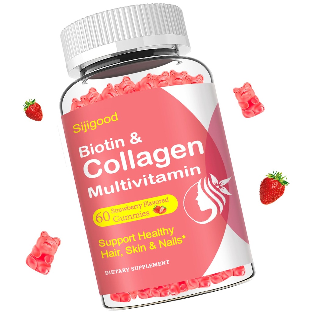 Collagen Peptides Gummies Sugar Free for Women & Men, 2500mg Multi Collagen Type I,II,III,V,X with 15000mcg Biotin & Vitamin C D K2 B12 A E, Hydrolyzed Protein for Hair Skin Nails, Bone, 60Cts