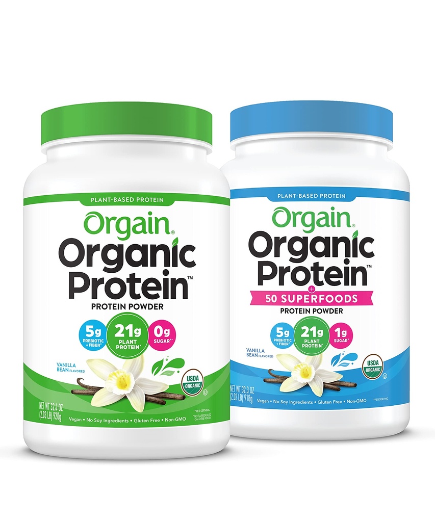 Orgain Organic Vegan & Organic Protein + Superfoods Powders, Vanilla Bean Flavors - Plant Based Protein, Gluten Free