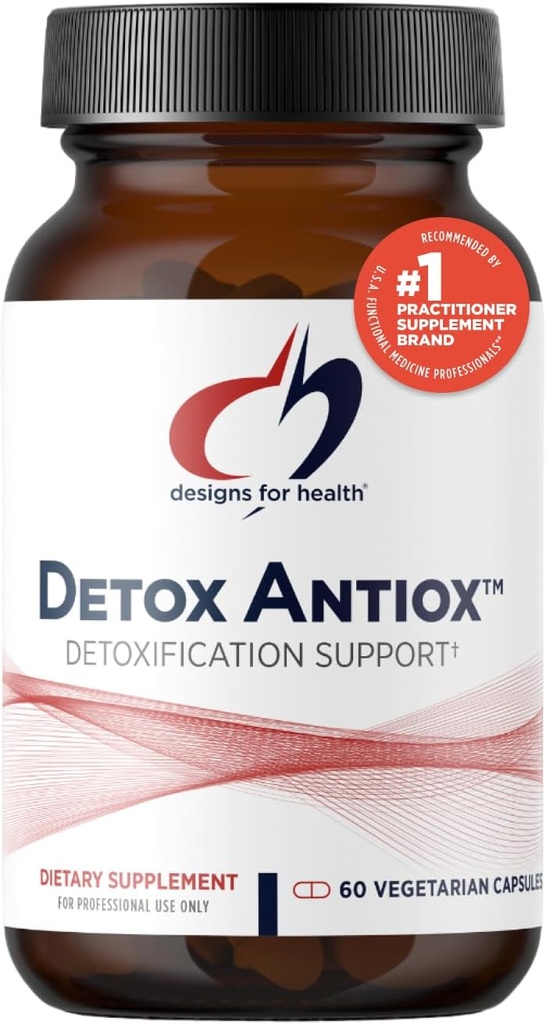 Designs for Health Detox Antiox - Liver + Detoxification Support Antioksidantti täydentää Turmeerinen uute (kurkumiini), vihreä tee, viinirypäleen siemen, vitamiinit + mineraalit - Immuunituki (60 kapselia)