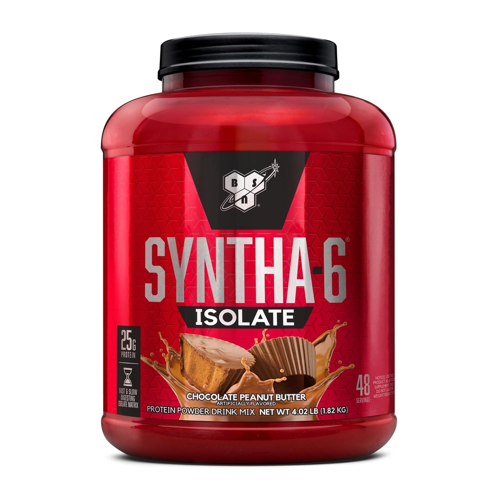 BSN SYNTHA-6 Isolate, Peanut Butter Post Workout Protein Powder for Muscle Gain, Whey Protein Isolate, Milk Protein Isolate, Essential Amino Acids, Chocolate Peanut Butter, 4.02 Pounds, 48 Servings