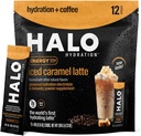 HALO jäätunud karamelli latte - energiajoogi pulber - tervislik kohvisegu elektrolüütide, kofeiini, vitamiinide ja mineraalidega hüdreerimiseks - 20 kalorit - Keto ja madala kalorsusega - 1 x 12 pulka
