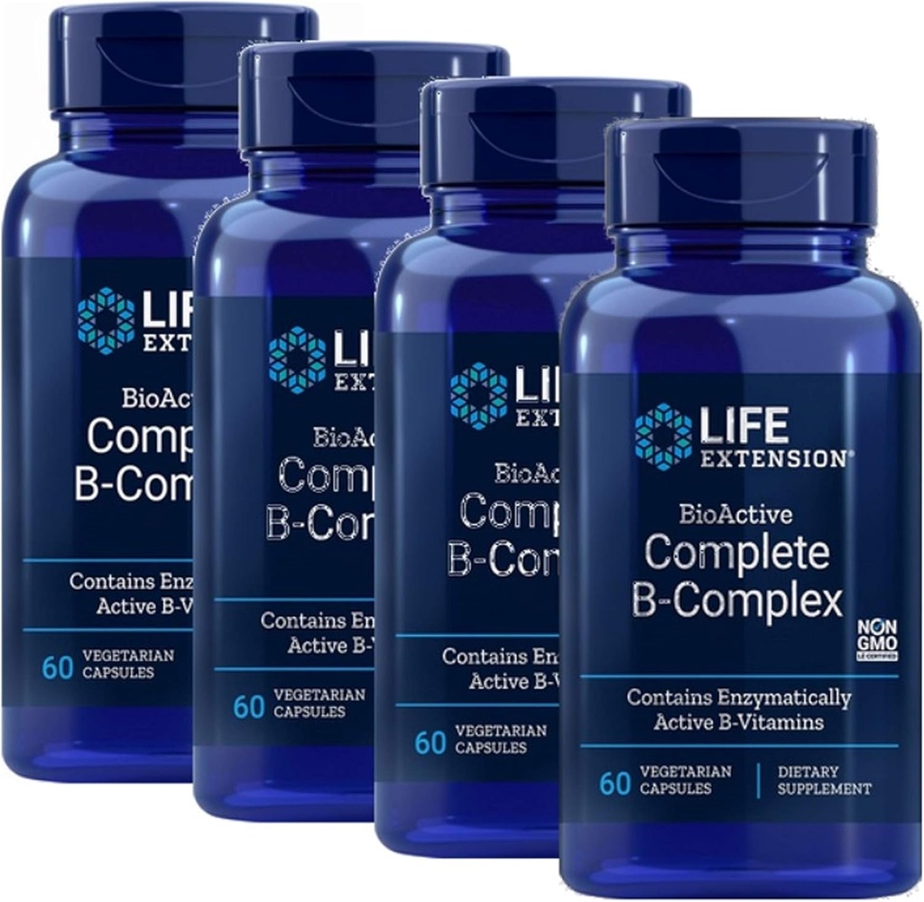 Life Extension BioActive Complete B Complex Den mest komplette B kompleks formel 60 vegetariske kapsler 4-pak