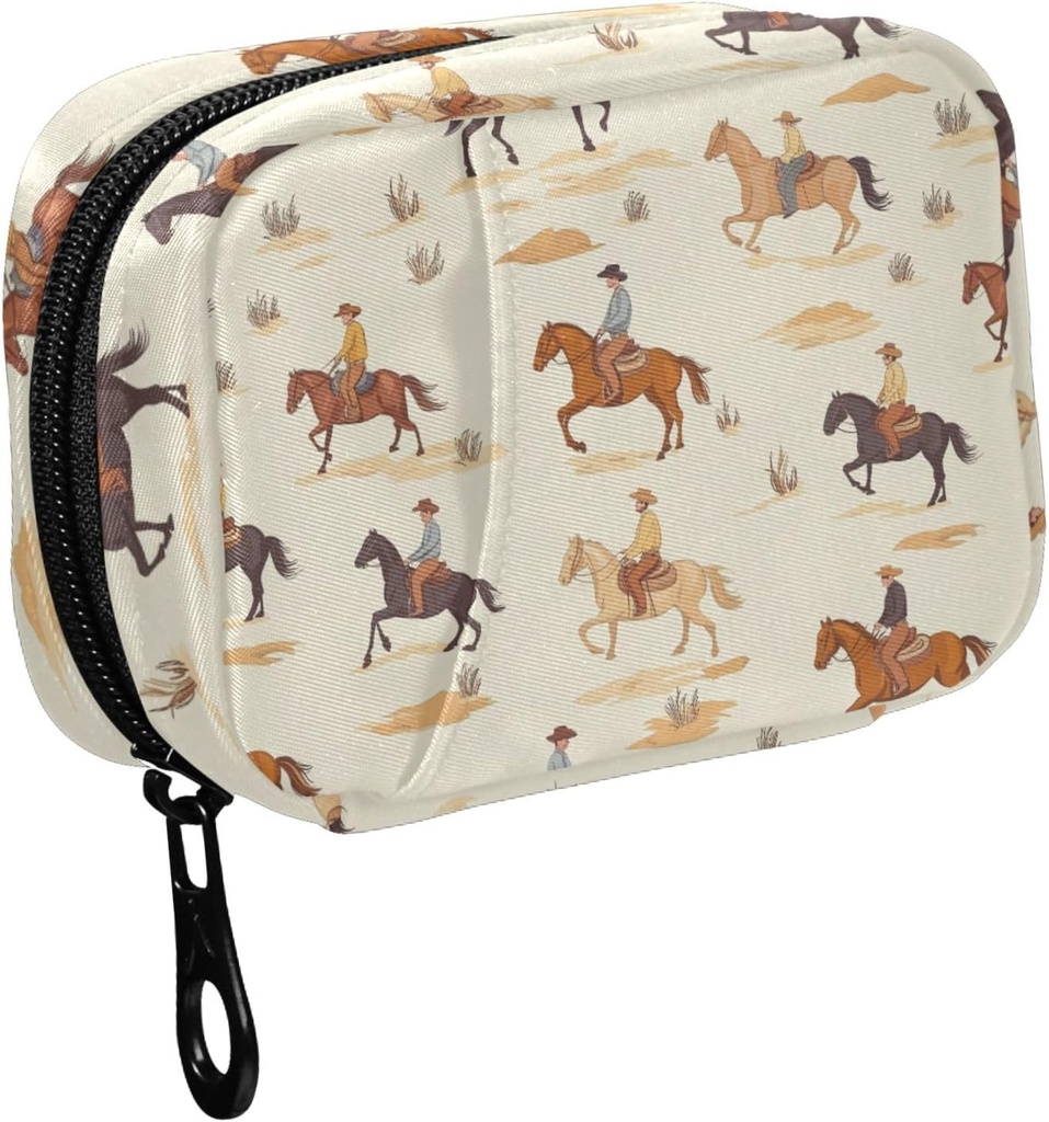 Fustyad Cartoon Cowboy Riding Horse en Cactus Pill Organizer voor Purse, Weekly Portable Pill Box met rits naar opslag Vitaminen Visolie Medicijnen Supplementen
