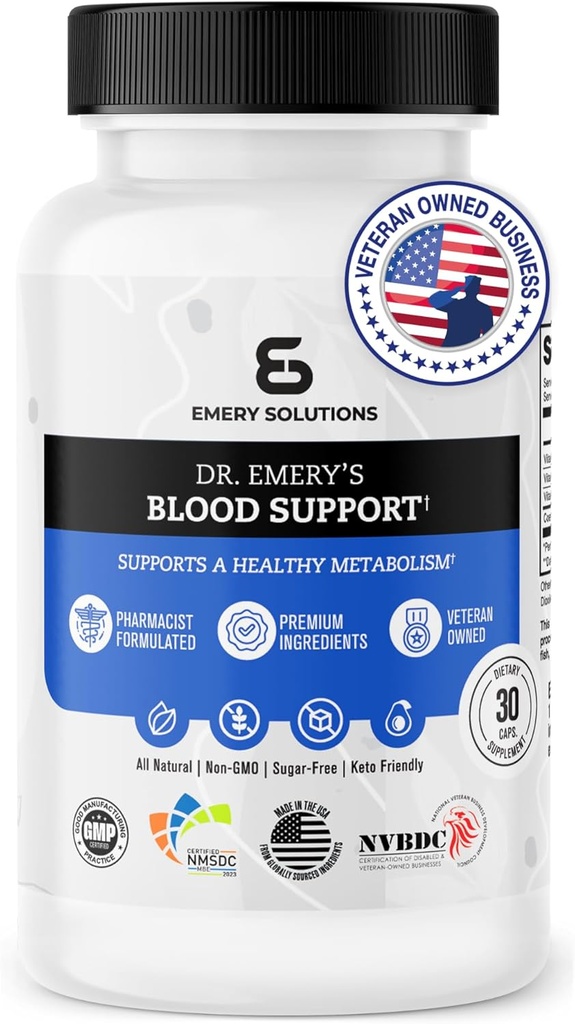 Dr. Emery's Blood Support - Replenishes Vital Nährstoffe, CoQ10, B6, B9, B12 Vitamine, Non GMO, All Natural, Keto Friendly - 30 Kapseln
