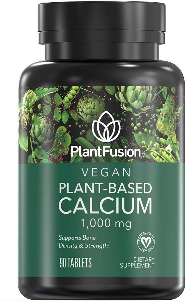 PlantFusion Vegan Calcium, Premium Plant Based Calcium (1000mg) Sourced from Island Red Algae, Plus Magnesium, D3, K2, and Boron, 90 Vegan Tablet