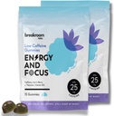 Breakroom Labs Energy and Focus Gummies – Nizka kofein 25mg w/L-Theanine, Lions Mane, Vitamin B12 – Nootropic Brain Supplement za odrasle, otroci - Vegan, Nizki sladkor, Blue Raspberry Flavor, 30 Servings