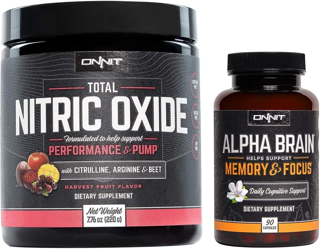 ONIT Nootropic + Stack Preworkout - Alpha Brain (90ct) + Total oxid nitric (Fruct Harvest)