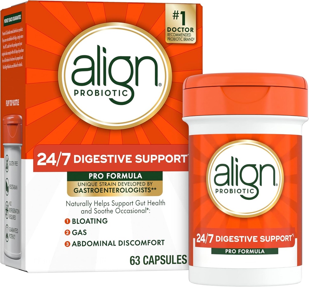 Align Probiotic, Pro Formula, 여성 및 남성을위한 Probiotics, Digestive Health, Men 및 Womens Probiotic 캡슐에 대한 Probiotics Relieve Occasional Bloating & Gas *, 63 캡슐