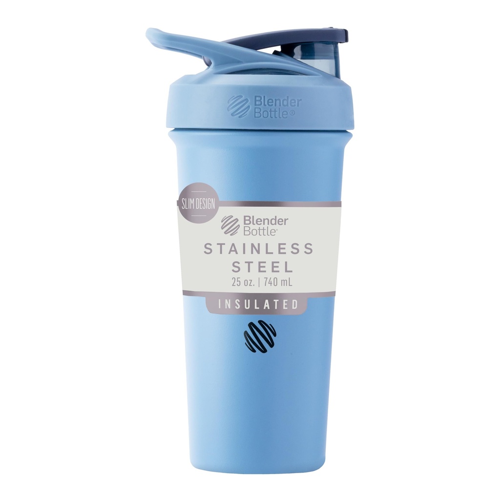 BlenderBottle Sport Sleek Insulated Stainless Steel Shaker Bottle with Wire Whisk, 25-Ounce, Dusty Blue – Protein Shakes & Hydration for Athletes & Fitness Enthusiasts, Easy Mixing, Slim Easy to Hold, Keeps Drinks Cold, Lockable Lid | Sleek