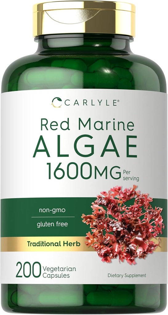 Carlyle Red Marine Algae 1600mg | 200 capsule | Supplemento vegetariano | Non OGM, Gluten Free
