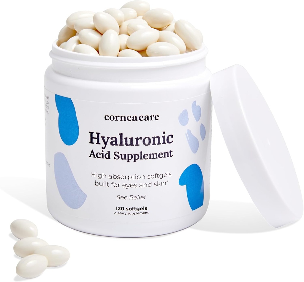 CorneaCare High Absorption Hyaluronic Acid | Hyaluronic Acid Supplements | Hydration Tablets | Anti Aging Supplement | Eye Vitamins | Eye Supplements | 120 Softgels