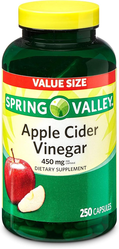 Apple Cider Vinegar, 450mg, 250 капсули стойност размер  готварска добавка  готварски-фри, захар безплатно, Лактоза безплатно  по-ябълкови напитки от пролетната долина