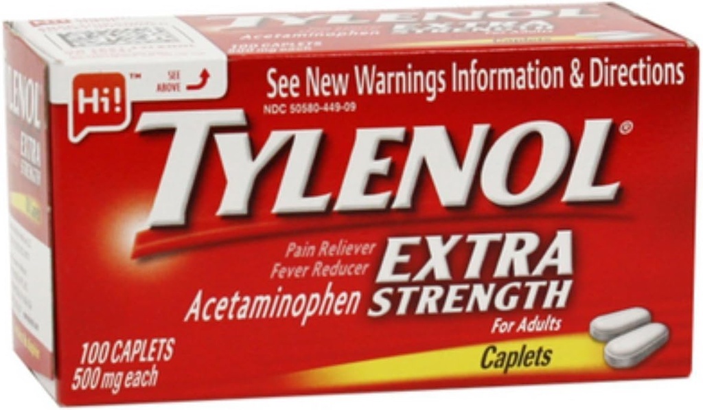 Tylenol Extra Strength Acetaminophen, 500 mg Caplets, 100 Count