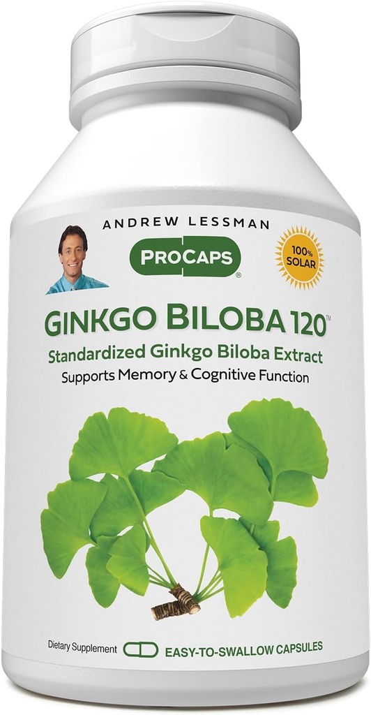 ANDREW Ginkgo Biloba 120mg - 180 Capsules - tiêu chuẩn để duy trì dòng oxy và chất dinh dưỡng để tiếp tục nhiên liệu bộ não. Hỗ trợ não bộ, trí nhớ và khả năng kết hợp. Không thêm