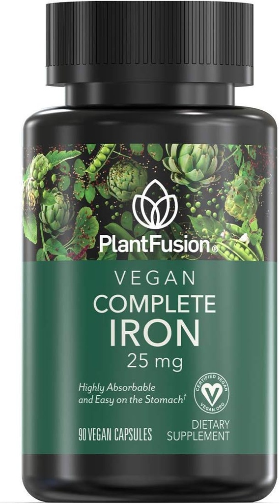 PlantFusion Vegan Iron supplements from, Premium Plant Based Iron supplements for Women and Men (25mg), Plus Folate " B12, 90 Veggie Capsules