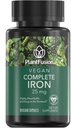 PlantFusion suppléments de fer végétalien de, suppléments de fer à base de plantes Premium pour les femmes et les hommes (25mg), Plus Folate & B12, 90 capsules de légumes