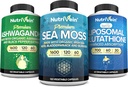 Nutrivein Premium Irish Sea Moss Capsules, Ashwagandha, en Liposomal Glutathion Supplement Bundle: Sea Moss, Reduced Glutathion, & Ashwagandha Supplements for Immunity, Mood, Digestie, & Detox