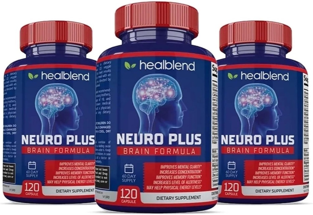Neuro Plus Brain & Focus Formula - Brain Booster Supplement, Mental Clarity & Focus onartzen du - kontzentratzea eta energia mentala hobetzen ditu - 120 kapsula (3 paketea)