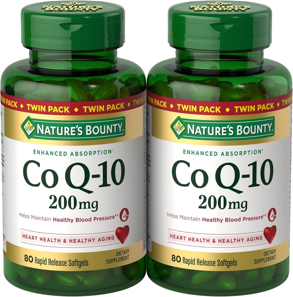 Nature’s Bounty CoQ10 200 мг Softgels, Heart Health & Cellular Energy Support, Twin Pack, 160 Rapid Release Softgels