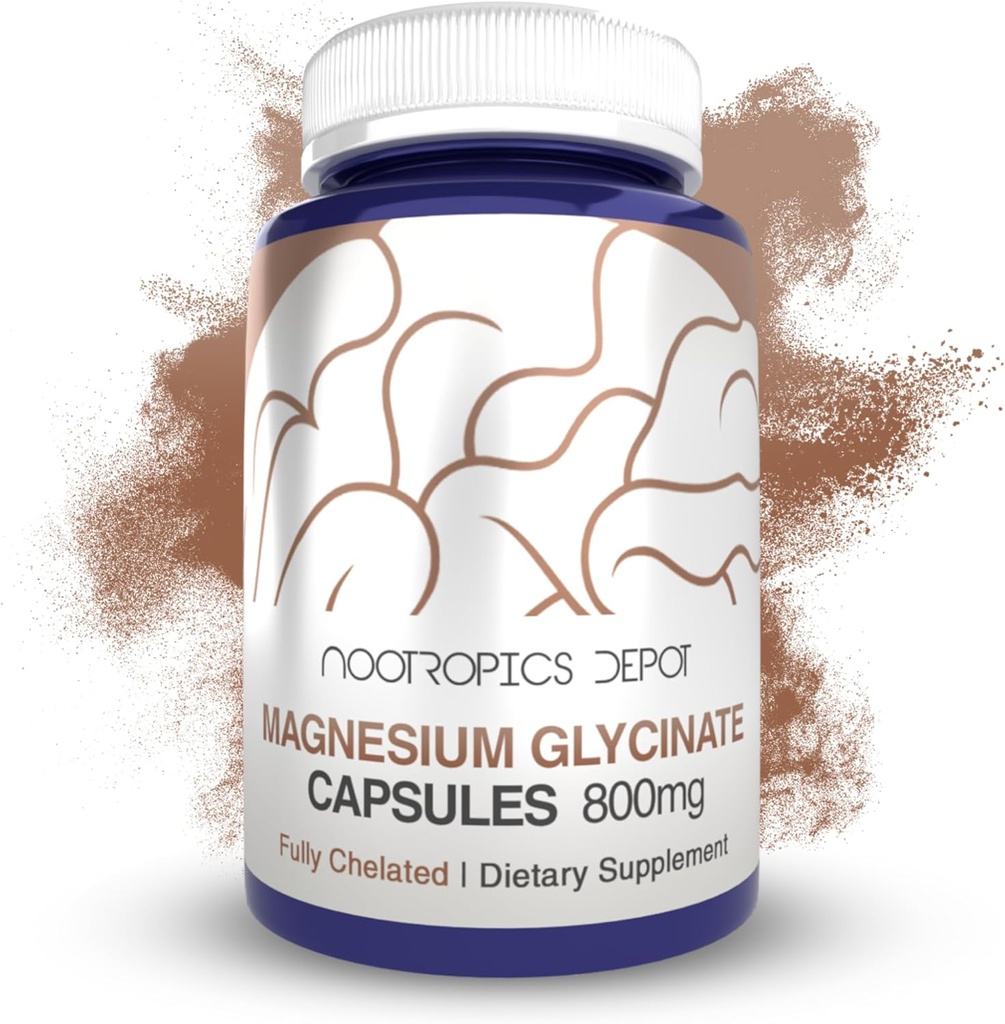 Nootropics Depot Magnesium Glycinate Capsules 124; 180 Count 124; Mineral Supplemen Magnesium: Magnesium Support Heart, Otot, Nerve, dan Bone Health