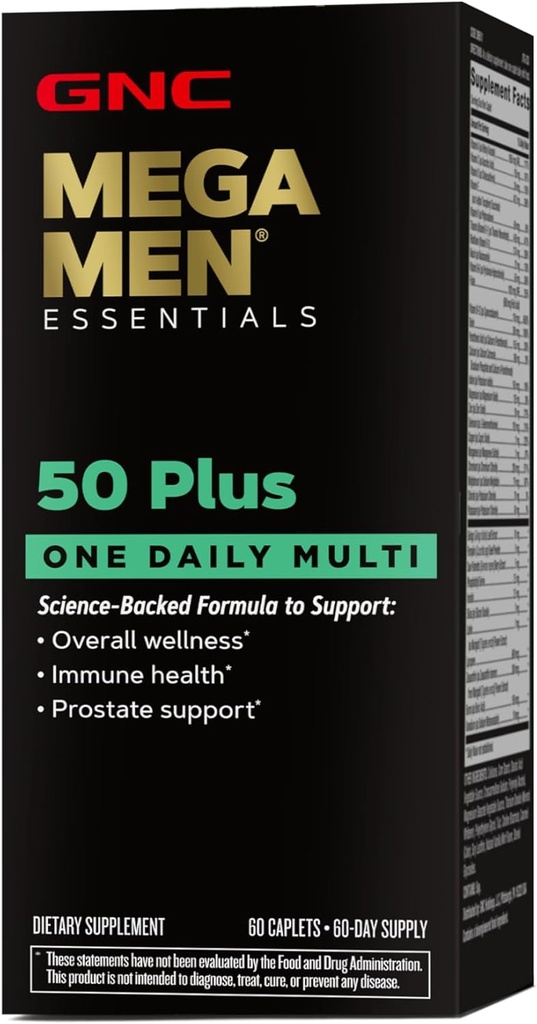 GNC Mega Men One Daily 50 Plus Multivitamin, vitenskapsstøttet formel for generell velvære, prostata og sirkulatorisk støtte og immun helse, 60 teller