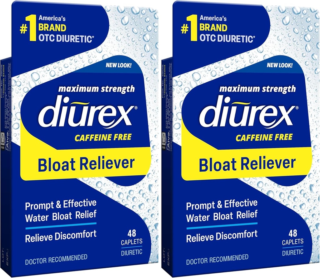 Diurex Max - La màxima fortalesa Cafeine-Free Water Piells - sent millor i menys pesat, 48 comptar (Pra de 2)