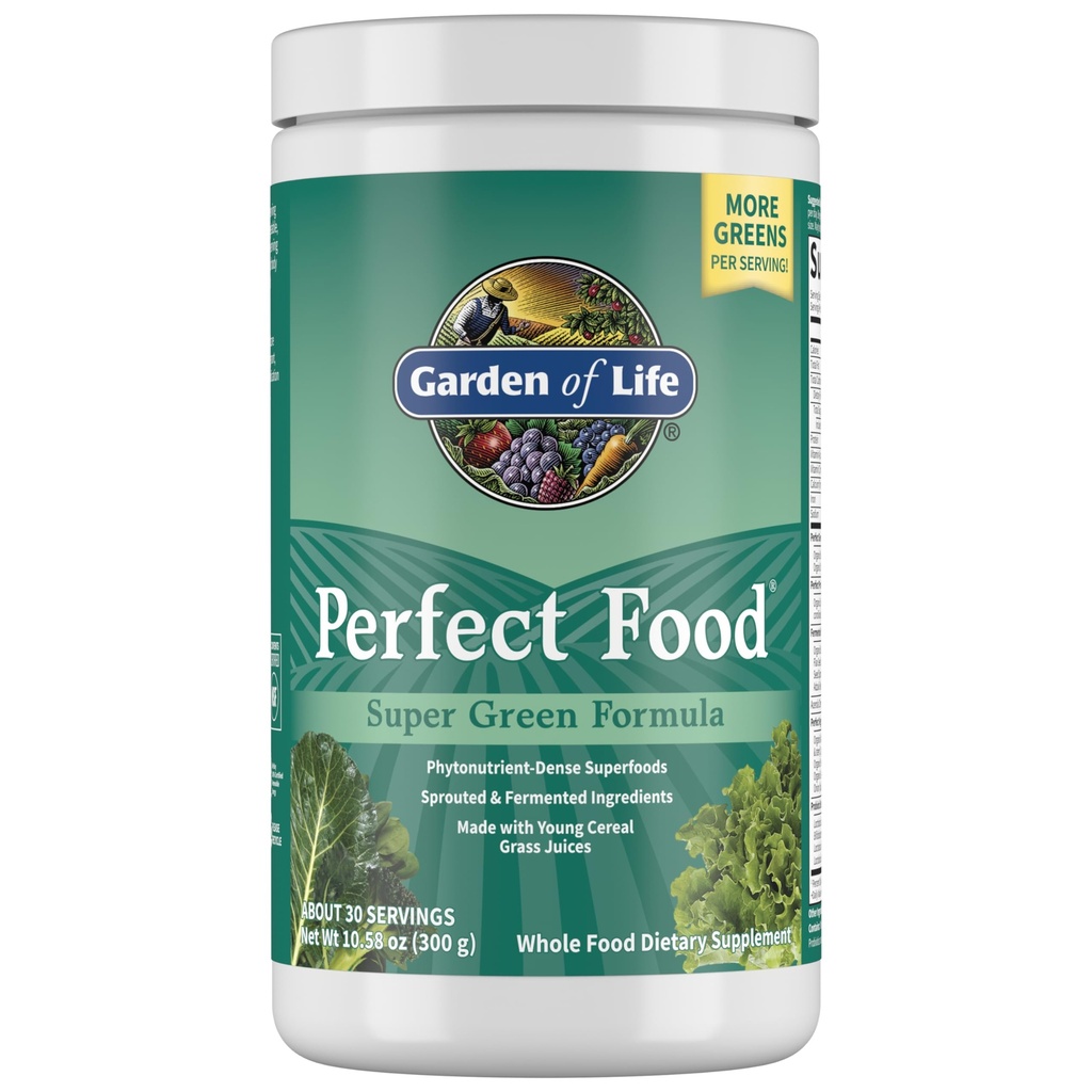 Garden of Life Perfect Food Super Green Formula - 30 Servings, 45 Superfoods, Greens, Fruit and Veggie Juice Superfood Powder Supplement, Probiotics, Organic Spirulina for Digestion and Immune Health