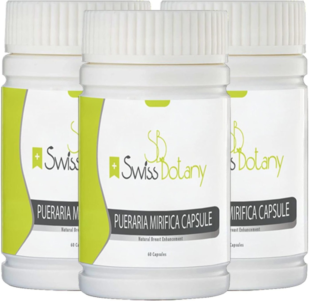 Swiss Botany Organic Pueraria Mirifica Breast Enhancement Pills for Women - Capsule per l'ingrandimento del seno per elasticità, fermezza e morbidezza - Migliora la pelle, capelli e unghie, 3 x 60 capsule